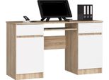 Scrivania Sonoma Rovere Con Cassetti E Tastiera Estraibile Dettagli Bianchi 135 Cm