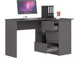 Scrivania Ad Angolo B16 In Grafite Grigio 124 Cm Con 3 Cassetti E 2 Ripiani