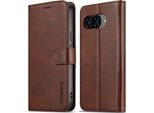 Custodia Per Google Pixel 9A In Pelle Con Chiusura Magnetica E Supporto, Custodia Protettiva Marrone