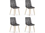 Sedia Libra Valora, Velluto Grigio Scuro, Gambe In Legno X4 | Confezione Da 4 Sedie In Velluto Grigio Classico E Legno