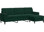 Vidaxl Divano A 3 Posti Con Poggiapiedi In Velluto Verde Scuro 210 Cm