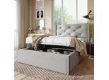 Letto A Molle Sweiko Letto Imbottito Con Testiera E Rete A Doghe, Funzione Contenitore Letto 90X200Cm, Cotone, Grigio Chiaro (Senza Materasso)