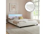 Led Design Letto Imbottito + Materasso 140 X 200 Cm In Ecopelle Bianco Corium