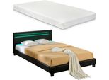 Led Design Letto + Materasso 140 X 200 Cm Ecopelle Nera Rivestimento Corium