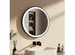 Emke Specchio Da Bagno A Led Rotondo Diametro 60 Cm Specchio Da Bagno A Led Con Illuminazione Specchio Bianco Freddo Illuminato Specchio Da Parete Con Interruttore A Sfioramento IP44 A Risparmio Energetico (Design Nero)