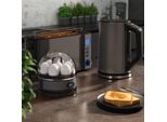 Arendo - Set Tostapane Manha Con Cuoci Uova Sevencook In Acciaio Inox Grigio, Tostapane 4 Fette, Display Led, 6 Livelli Di Doratura, Porta Panini - Cuoci Uova 1-7 Uova, Misurino