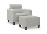 Vidaxl Poltrona Con Sgabello Grigio Chiaro 60 Cm In Tessuto Microfibra