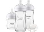 Philips Avent Biberon In Vetro, Set Regalo Per Neonati - 3 Biberon Natural Response, Succhietto Ultra Morbido, Per Bambini Da 0-6 Mesi In Su (Modello SCD878/11) Starter Set Single