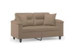 Divano A 2 Posti Con Cuscini Decorativi Cappuccino-Marrone 120 Cm In Ecopelle
