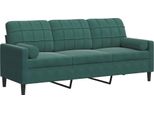 Vidaxl Divano A 3 Posti Con Cuscini Decorativi In Velluto Verde Scuro 180 Cm