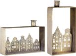 Gilde Kerzenleuchter, Rechteckig, "HäUserreihe"", Hausmotiv, Metall, Goldfarben, , , L. 5 Cm, B. 21 Cm, H. 24 Cm 2 StüCk Wie Abgebildet 69849"