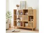 Libreria 'YpäJä' Con 3 Ante Scorrevoli E 9 Scomparti 128 X 147 X 39 Cm Bamboo