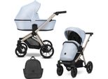 Carrozzina Kunert Brav 2In1 In Ecopelle Blu Con Telaio Champagne E Ruote In Gel