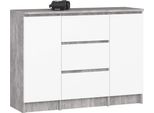 Akord Cassettiera 2 Ante 3 Cassetti Effetto Cemento/Bianco 101X35X76 Cm
