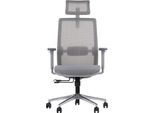 Sedia Girevole Ergonomica Da Ufficio Cutler Gf, Base Cromata, Braccioli Regolabili, Poggiatesta E Supporto Lombare, Struttura Grigia, Rivestimento Grigio