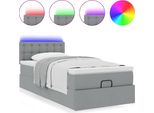 Syfax™ Pouf Letto Con Materasso E Led Grigio Chiaro 90X200 Cm Tessuto