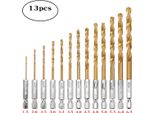 Inf Set Di Punte Elicoidali Con Codolo Esagonale Da 13 Pezzi (1,5-6,5 Mm) In Acciaio Rapido, Oro