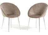 Set Di 2 Sedie Da Interno In Tessuto Imbottito Con Gambe In Metallo - Design Elegante E Confortevole Per Sala Da Pranzo, Cucina, Camera Da Letto, Bar E Ristorante - Iris - Tortora/Argento