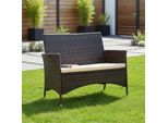 Panca Da Giardino Mucola Panca In Polyrattan Nero/Marrone Con Cuscino Panca In Legno Beige Panca A 2 Posti Sedile Cuscino Panca Da Parco