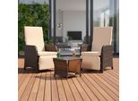 Mucola Set Di Sedute 2 Poltrone E Tavolo Polyrattan Set Da Salotto Mobili Da Giardino Gruppo Di Sedute Da Giardino Set Da Pranzo - Marrone