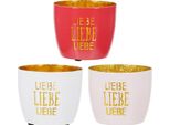 Gilde Windlicht, "Liebe"", Spruch, Metall, Rosa, Rot, Weiß, Ve 9, 3 StüCk Wie Abgebildet,, H. 8 Cm, D. 10 Cm 58315"
