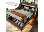 Letto Singolo Imbottito 90X200Cm, Testata Con Contenitore, Con Illuminazione A Led Con Contenitore Idraulico, Grigio, Lino, Con Materasso.