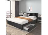 Letto Imbottito Merax 180X200Cm Matrimoniale Con Rete A Doghe E 2 Cassetti, Letto Contenitore Letto In Legno Letto Funzionale Letto In Velluto, Nero