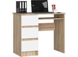 Scrivania Compatta A-6 In Rovere Sonoma Con Cassetti Bianchi E Ripiano Per Tastiera