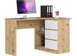 Scrivania Angolare B16 Clp Destra Rovere Artisan Bianco 124 Cm Con 3 Cassetti E 2 Ripiani