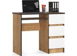 Scrivania A-6 In Rovere Craft Bianca Con Tre Cassetti E Ripiano Estraibile Per Ufficio Domestico E Stanza Dei Bambini