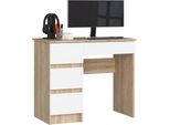 Scrivania DąB Sonoma Con 4 Cassetti E Frontali Bianchi - Elegante E Funzionale Per Giovani E Studenti