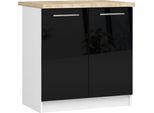 Armadio Da Cucina Oliwia S80 Bianco Nero Lucido 80 Cm Con Piano In Rovere Sonoma
