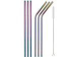 Cannucce In Metallo/Acciaio Inossidabile - Cannucce In Metallo - Cocktail - Bevande - Ecologiche E Sostenibili - Set Di 6 Cannucce + Spazzola Per La Pulizia - Arcobaleno