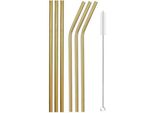 Cannucce In Metallo/Acciaio Inossidabile - Cannucce In Metallo - Cocktail - Bevande - Ecologiche E Sostenibili - Set Di 6 Cannucce + Spazzola Per La Pulizia - Oro