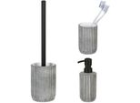 Badaccessoire-Set "»Antella«", Grau, Geriffelt, Edelstahl, Polyresin (Kunststein), Schöner WOHNEN-KOLLEKTION, Badaccessoires-Sets, Aus Polyresin, Mit Zahnputzbecher, Seifenspender Und Wc-Garnitur