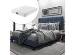 Letto Imbottito Sweiko Letto Matrimoniale Con Testata Morbida E Rete A Doghe In Legno Lino Blu 140 X 200 Cm Con Materasso A Consistenza Media