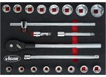 Vigor V5109 Set Di Chiavi A Bussola ∙Quadro Cavo Da 3/4 Di Pollice (20 Mm) ∙ Profilo Esagonale Esterno ∙ 19 - 50 ∙ Numero Di Utensili: 21