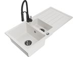 Mexen Andres Lavello In Granito 1,5 Vasche Con Scolapiatti E Rubinetto Da Cucina Aster, Bianco - 6515-20-73450-70-B
