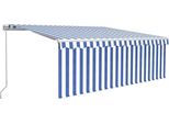Vidaxl Tenda Da Sole Manuale A Scomparsa Con Tenda A Rullo E Led 4,5X3 M Blu E Bianco