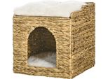 Pawhut Casa Per Gatti In Rattan, Grotta Per Gatti Con Cuscino, Letto Per Gatti A 2 Livelli, Cesto Per Gatti, Rifugio Per Gatti Fino A 5 Kg, Erba Di Giacinto D'acqua, Marrone