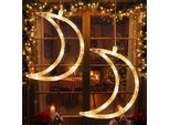 Led Natale Stella Finestra Luci 2 Pezzi Bianco Caldo Led Luna Luci Finestra Fata Luci Appeso Batteria Porta Di Natale Casa Party Decorazione