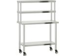 Piano Di Lavoro Per Cucina Con Ripiano Superiore 110X55X150 Cm In Acciaio Inox