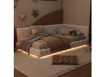 Letto Imbottito Flieks 90X200Cm Con Usb, Divano Letto Con Rete A Doghe, Letto Per Giovani Con Led, Letto Per Ospiti, Divano Letto Singolo, Velluto, Bianco