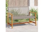 Panchina Da Giardino Grigia 112 Cm In Poly Rattan E Legno Di Acacia