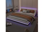 Letto Imbottito Flieks 160X200Cm Con Led, Letto Matrimoniale Letto Giovanile Con Rete A Doghe, Letto Classico Letto In Legno Letto Galleggiante Letto Da Terra, Pu, Bianco