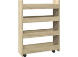 Vidaxl Carrello Portaoggetti Stretto A 4 Ripiani In Legno Di Quercia Sonoma
