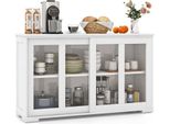 Costway Credenza, Mobile Da Cucina Con Ante Scorrevoli In Vetro E Ripiano Regolabile, Mobile Contenitore 107X33X62,5 Cm Bianco
