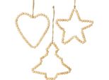 Set Di Decorazioni Natalizie Con Perline Di Legno - Cuori, Stelle E Abeti Appesi Ornamenti Naturali 13Cm 6Pcs