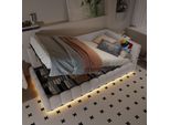 Flieks Letto Imbottito Idraulico Daybed 90X200Cm, Divano Letto Con Usb E Type-C, Letto Giovanile Daybed Con Led, Letto Contenitore In Similpile, Bianco