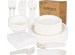Set Di Stoviglie In Carta Bianca Da 170 Pezzi Ilauke, Piatti Ecologici Compostabili Set Di Stoviglie Da Campeggio Per Picnic Che Comprende Piatto, Cucchiaio, Forchetta